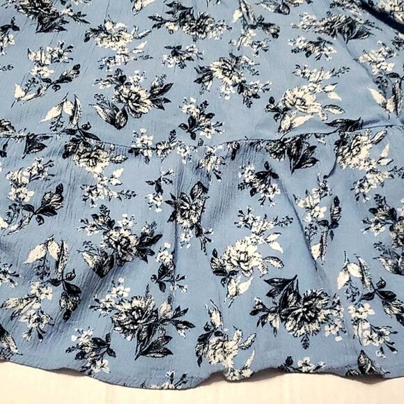 Band of Gypsies Blue Floral Boho Romantic Ruffly Tiered Mini Dress - Picture 8 of 12
